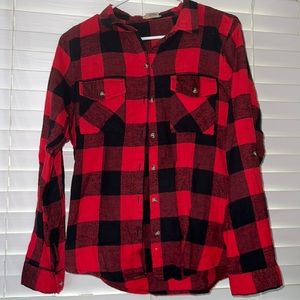Red and black womens flannel shirt